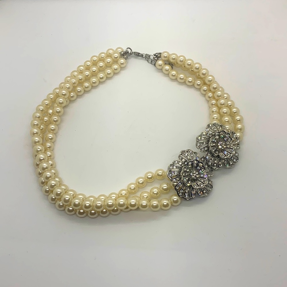 Faux pearl and rhinestone choker